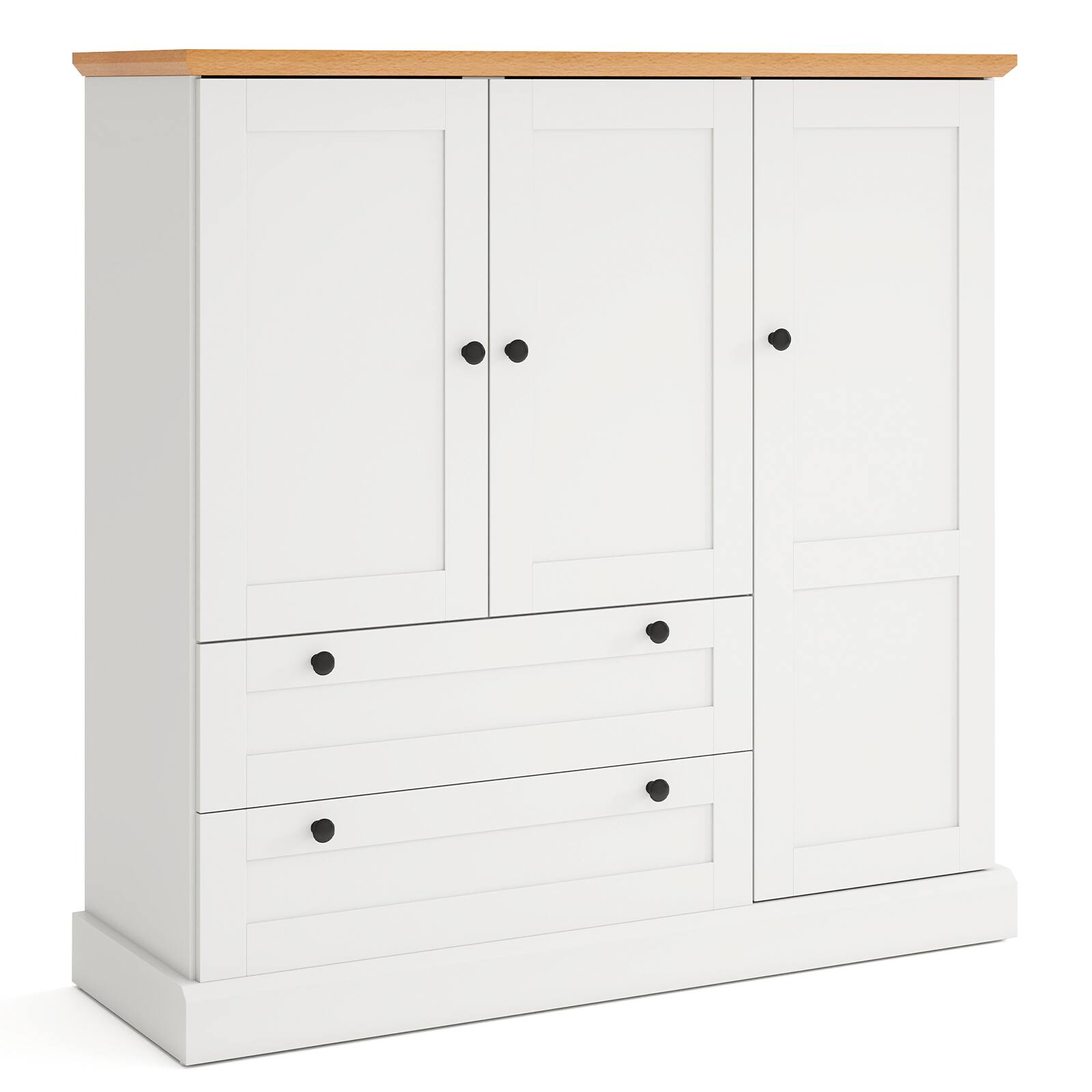 Front. Gymax - Gymax Sideboard Buffet Cabinet Kitchen Pantry Hutch Storage Cabinet Farmhouse Credenza - White, Natural.