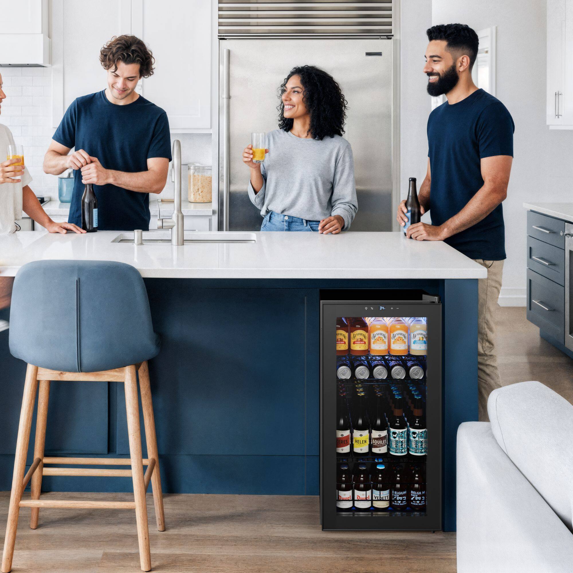 Alt View 3. Yeego - 105-Can Mini Beverage Refrigerator, Freestanding Glass Door Cooler for Home Office - Black.