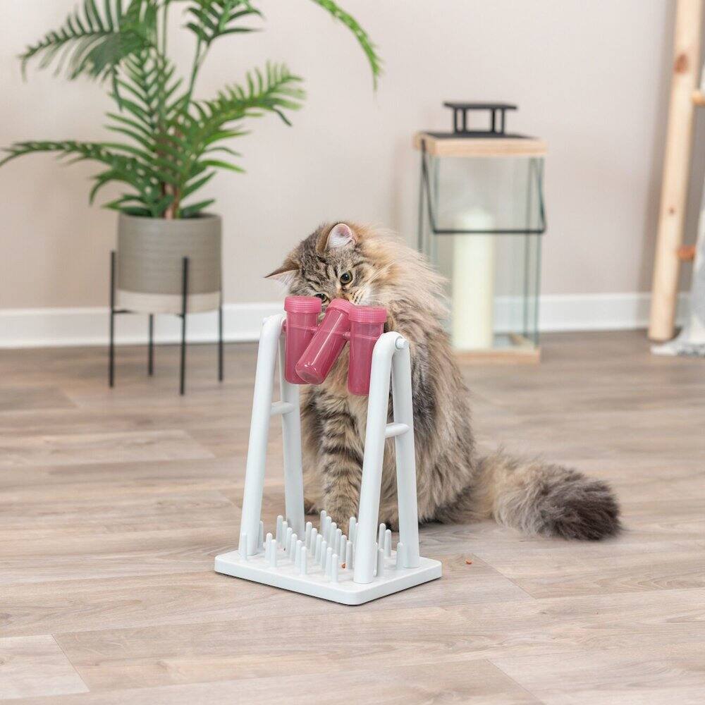 Angle. TRIXIE - Mad Scientist Turn Around Strategy Game Cat Puzzle Toy, Treat Dispenser - White/Pink.