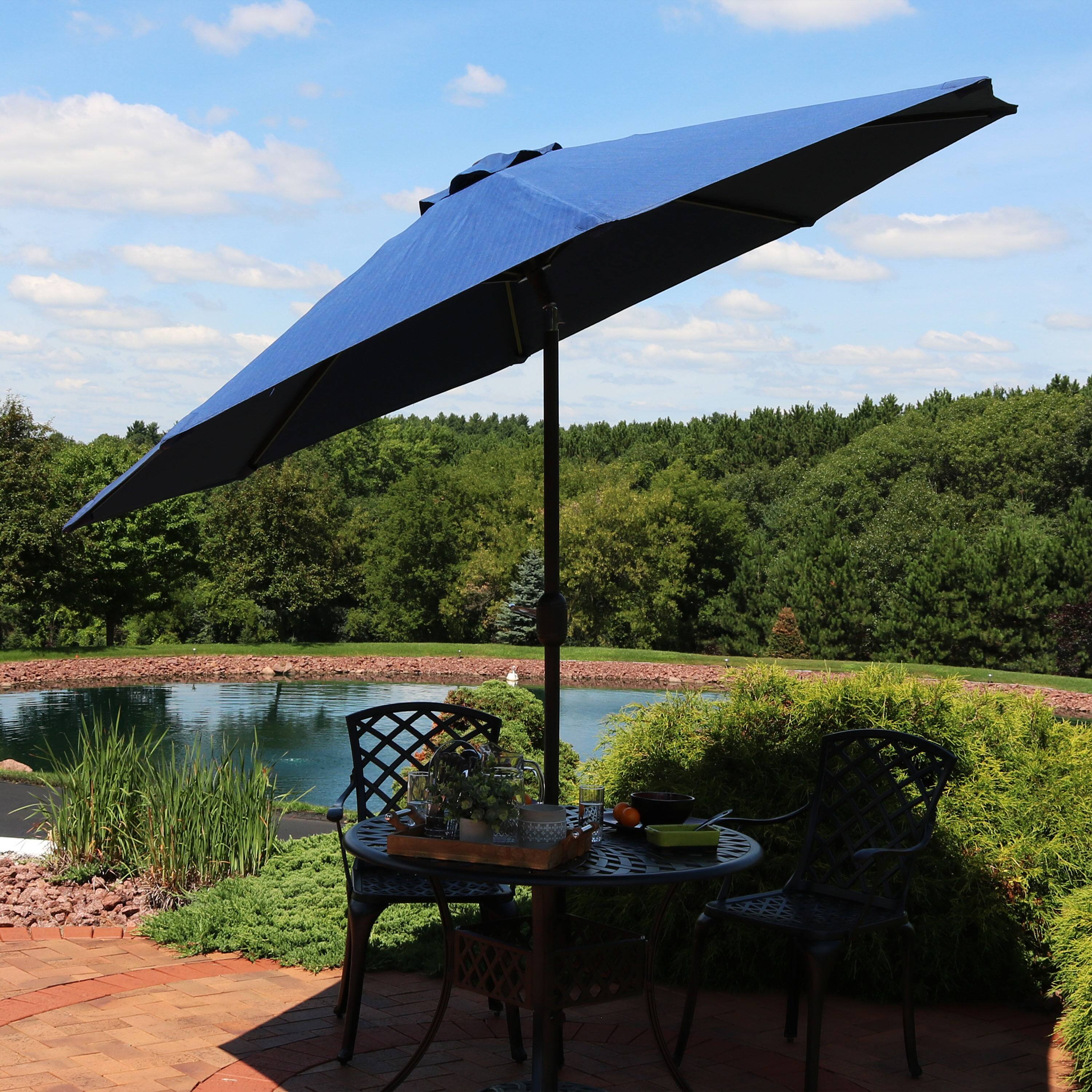 Alt View 3. Sunnydaze - 9 ft Aluminum Patio Umbrella with Tilt and Crank - Navy Blue.