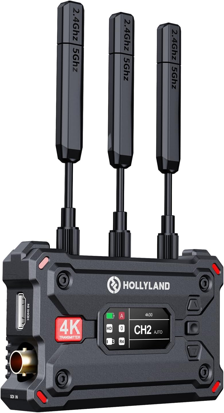 2.4Ghz 5Ghz 2.4Ghz 5Ghz 2.4Ghz 5Ghz HOLLYLAND IN HDMI 4K TRANSMITTER HD I E A 0 R4 4k30 CH2 AJTO SDI IN