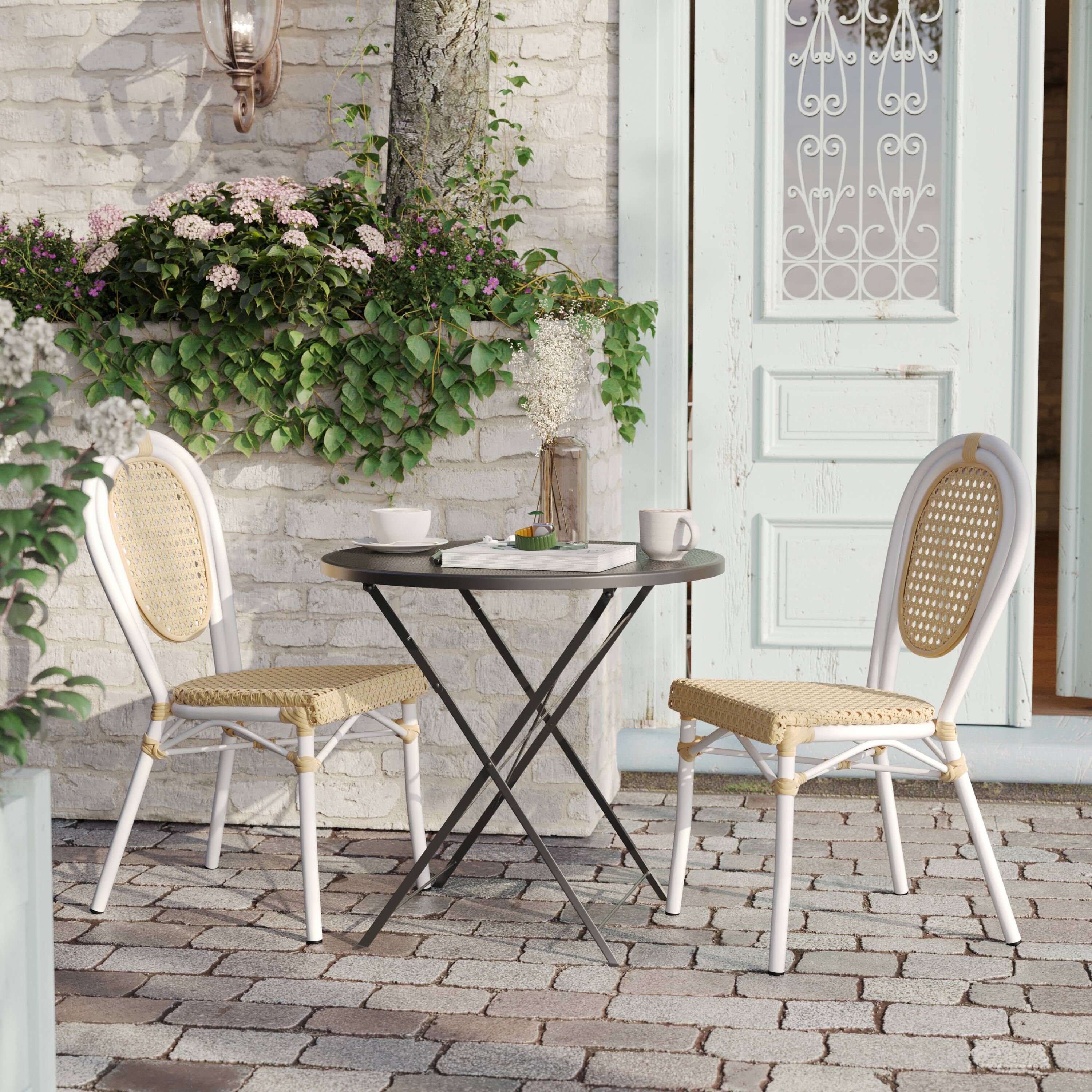 Alt View 3. Flash Furniture - 2 Pack Cannes Indoor/Outdoor Commercial Thonet Bistro Stacking Chair, Natural PE Cane Rattan and White Aluminum Frame - White.