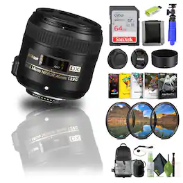 Nikon - AF-S DX Micro-NIKKOR 40mm f/2.8G Macro Lens (2200) + 64GB Card - Bundle - Black