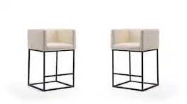 Manhattan Comfort - Embassy Mid-Century Modern Metal Upholstered Counter Stool - Set of 2 - Cream