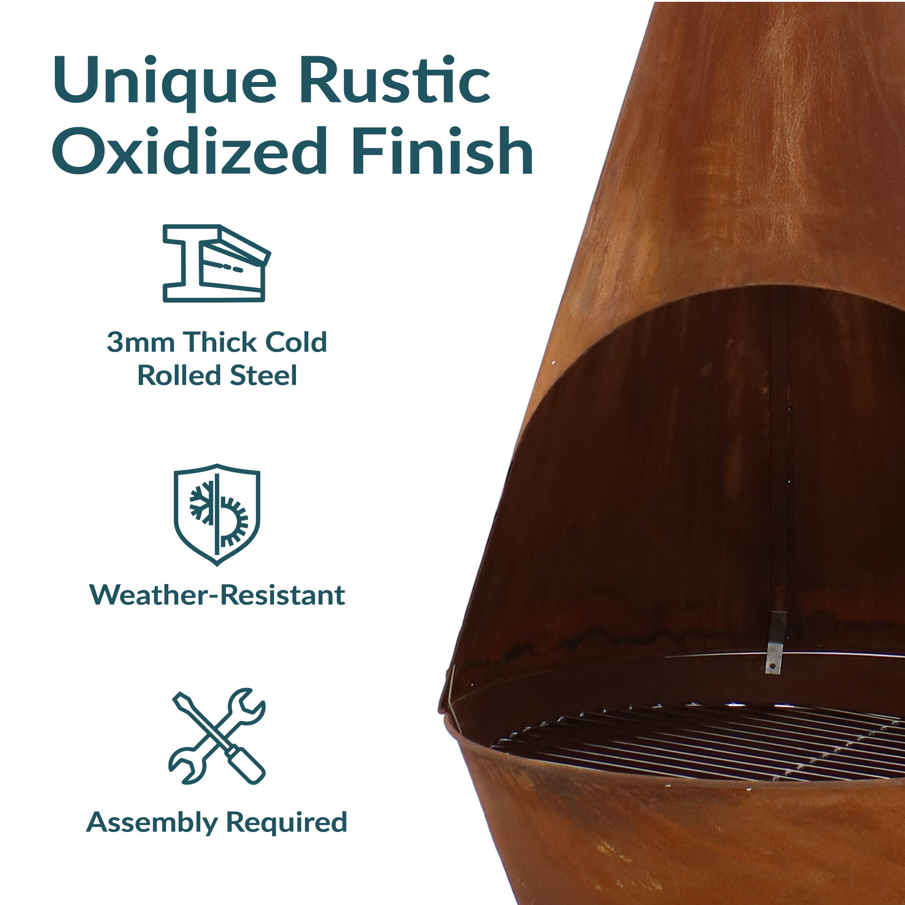 Unique Rustic Oxidized Finish

- 3mm Thick Cold Rolled Steel
- Weather-Resistant
- Assembly Required