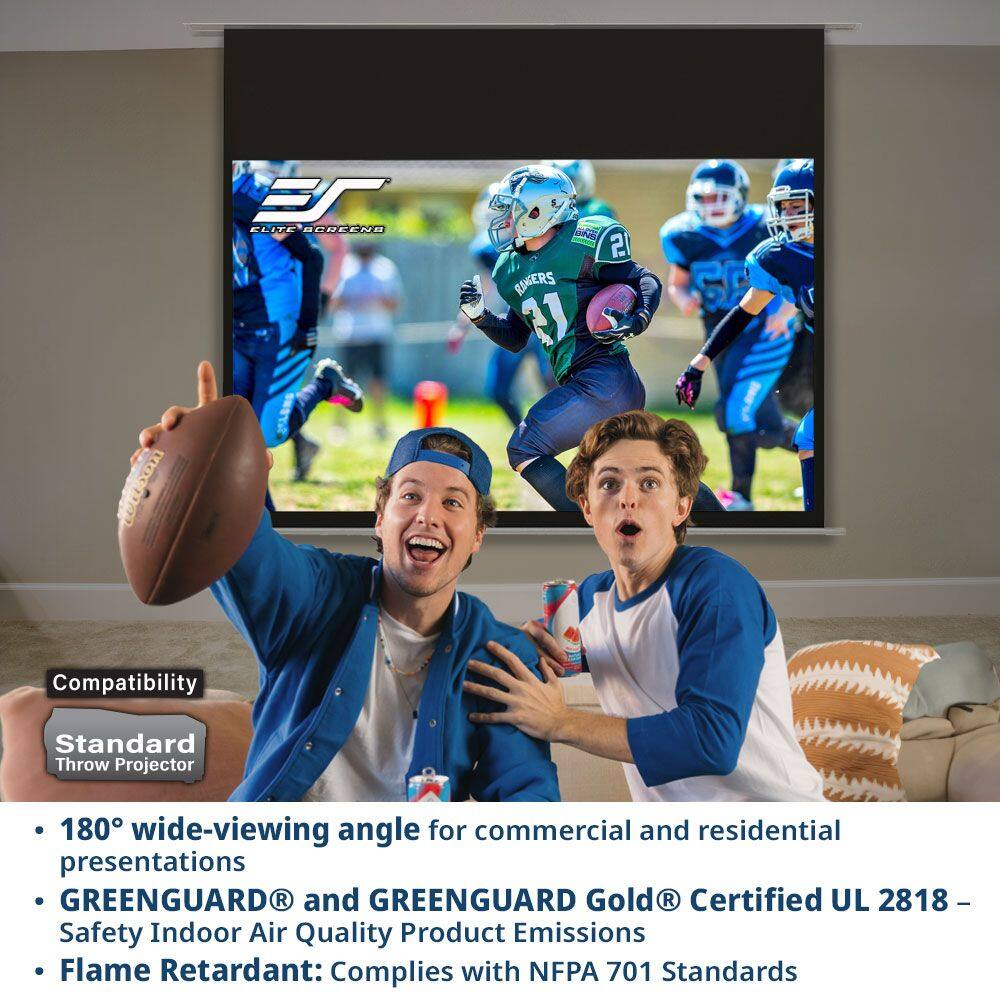 **Compatibility**  
**Standard Throw Projector**

- 180° wide-viewing angle for commercial and residential presentations
- GREENGUARD® and GREENGUARD Gold® Certified UL 2818 – Safety Indoor Air Quality Product Emissions
- Flame Retardant: Complies with NFPA 701 Standards