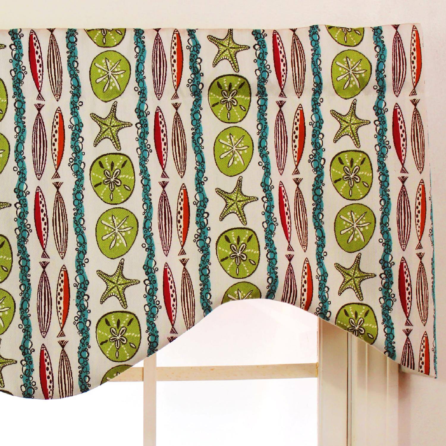 Left. RLF Home - RLF Home Sea Walk Cornice 100% Cotton with Fully Lined 3" Rod Pocket Valnance for Windows 50" x 17" Multi - Multi.