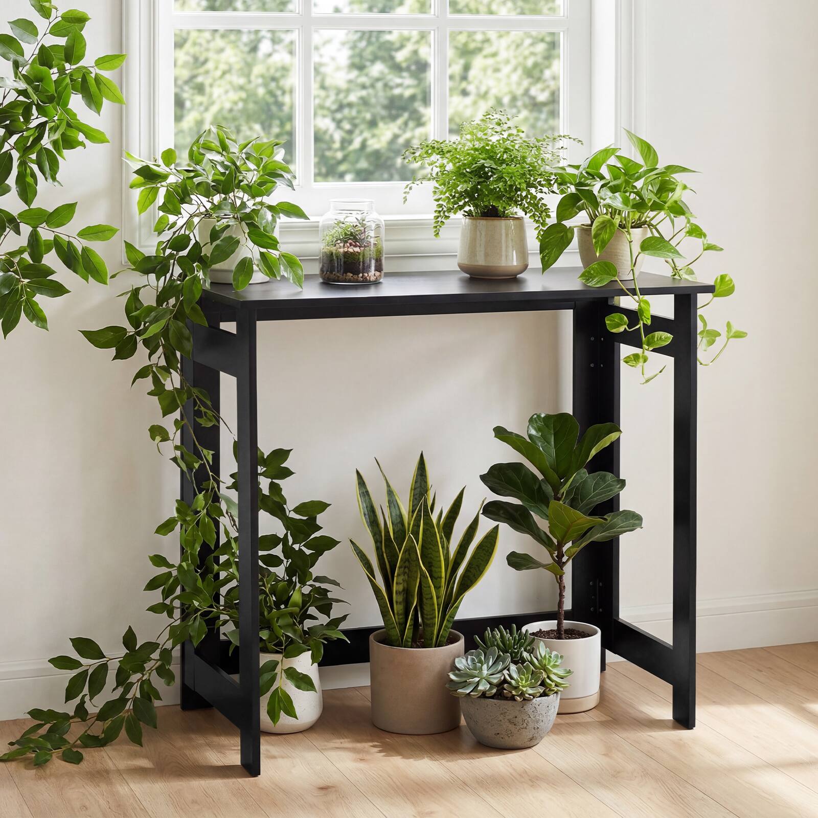 Alt View 4. Costway - Costway Folding Console Table, Entryway Table with Foldable Legs, Behind Couch Sofa Table - Black.