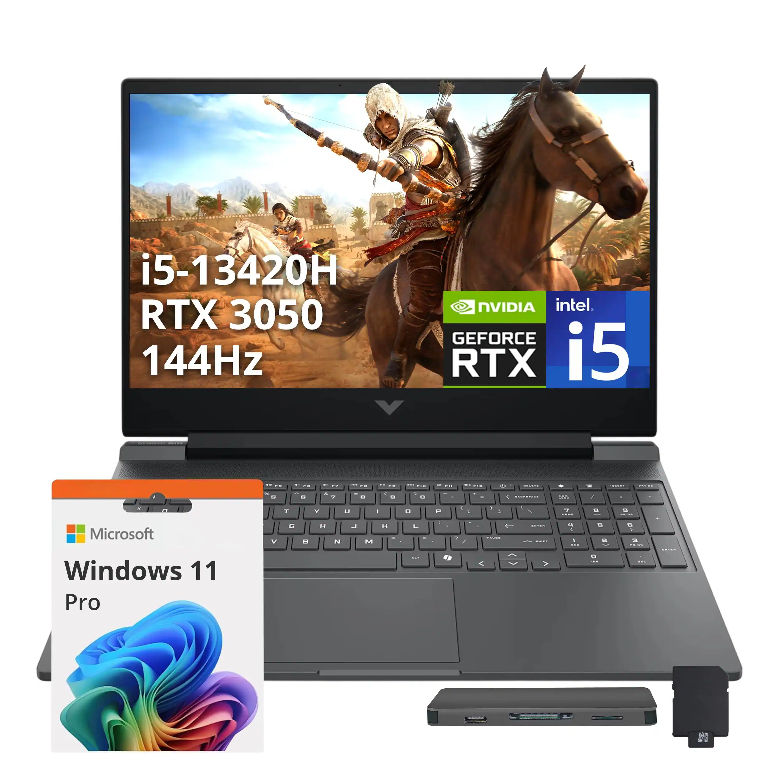 HP - Victus 15.6" Gaming Laptop,Intel i5-13420H,64GB RAM,2TB SSD+1TB Dock Station,GeForce RTX 3050,Win 11 Pro - Mica Silver