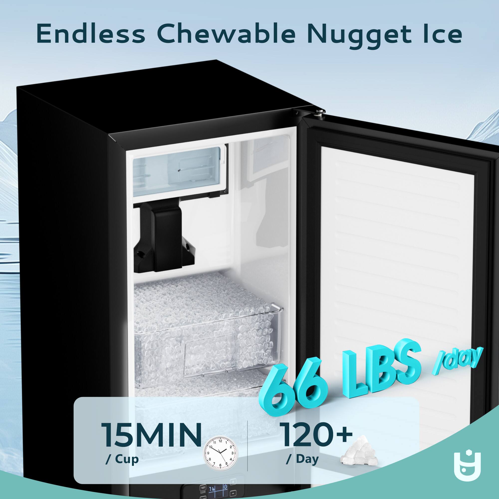 Endless Chewable Nugget Ice  
66 LBS / day  
15MIN / Cup  
120+ / Day