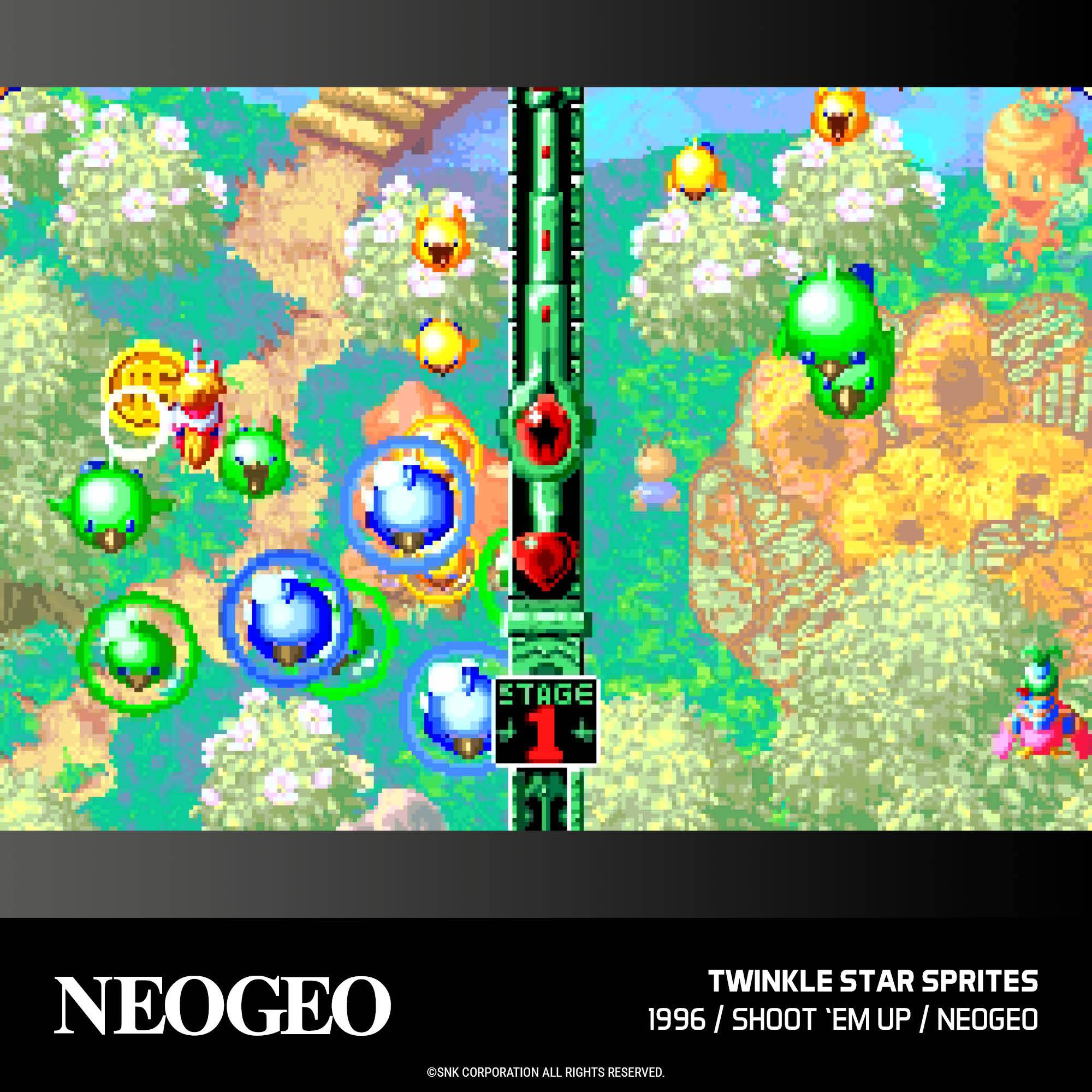 ETAGE 1  
TWINKLE STAR SPRITES  
NEOGEO  
1996  
I SHOOT 'EM UP  
NEOGEO  
SNK CORPORATION  
ALL RIGHTS RESERVED.