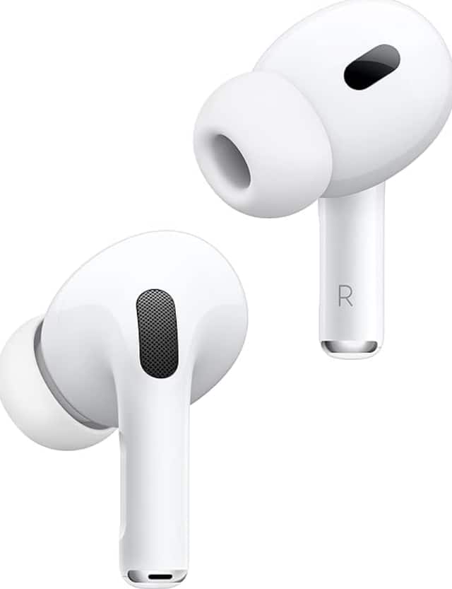 Front. Apple - Apple AirPods Pro 2 Wireless Earbuds,Active Noise Cancellation, Hearing Aid Feature, Bluetooth Headphones - White.