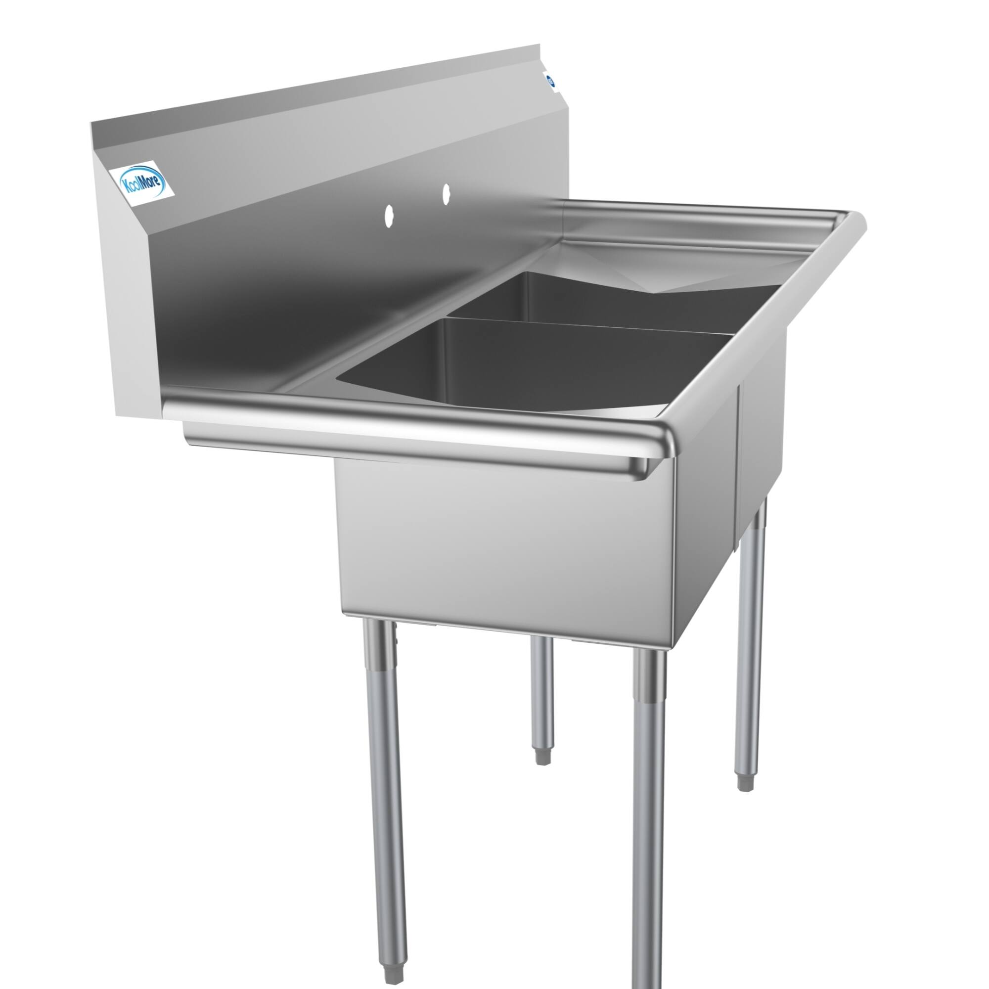 Angle. Koolmore - 52 in. Two Compartment Stainless Steel  Sink with 2 Drainboards, Bowl Size 14"x 16"x 11" SB141611-12B3. - Stainless Steel.