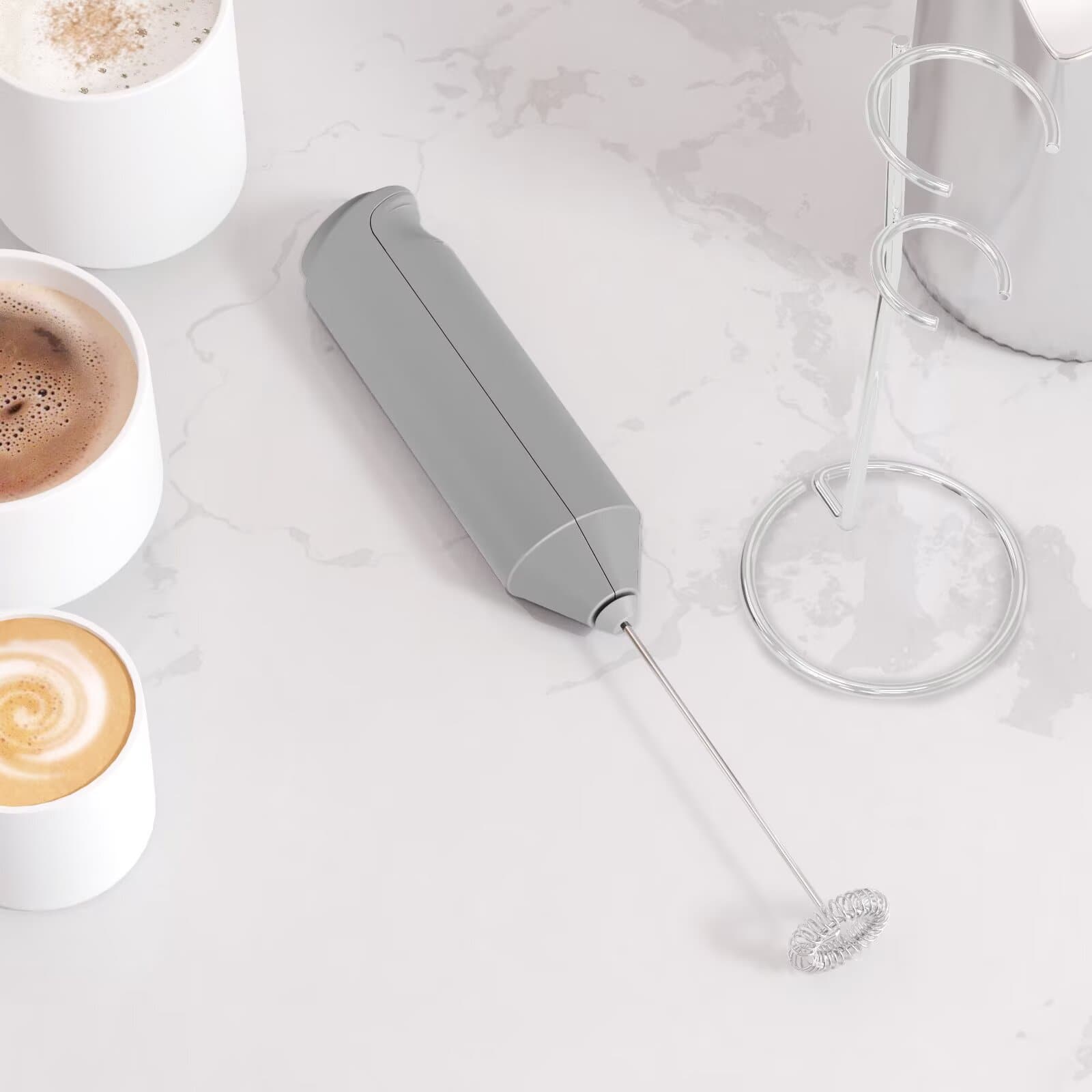 Tooloton - Handheld Milk Frother, Mini Foam Maker for Coffee, Matcha and Hot Chocolate, Stand Included, Grey - Gray