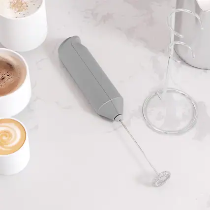 Front. Tooloton - Handheld Milk Frother, Mini Foam Maker for Coffee, Matcha and Hot Chocolate, Stand Included, Grey - Grey.