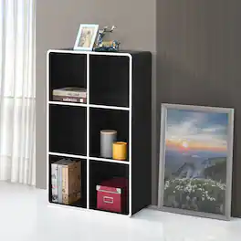 Kings Brand Furniture - Dothan Wood 6-Cubed Open Bookcase - Storage Shelf Organizer Bookshelf - Black