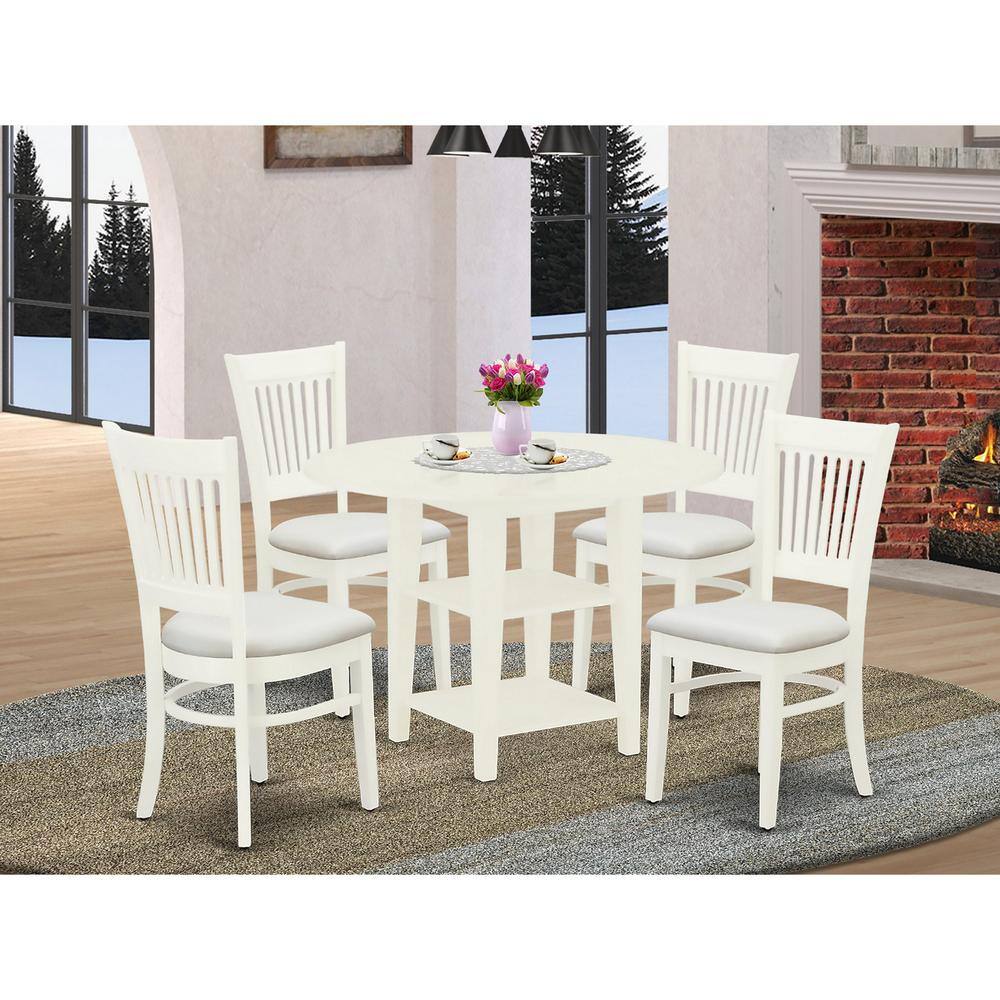 Back. East West Furniture - Dining Table- Dining Chairs - Brown.