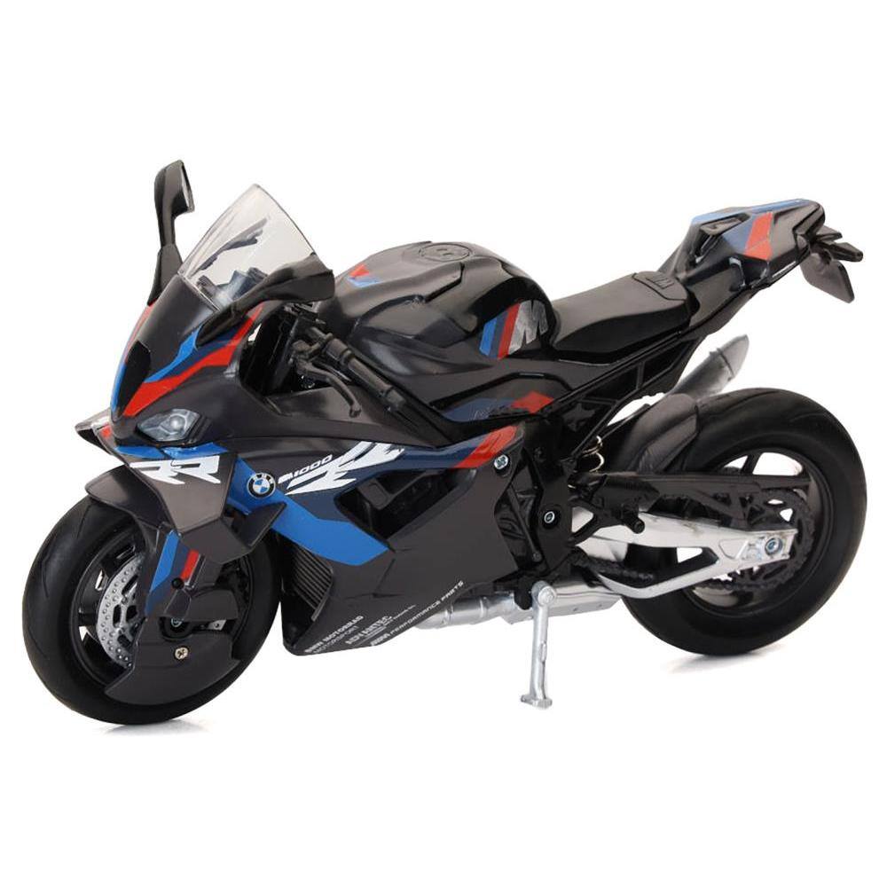 Angle. New Ray - BMW M 1000 RR Motorcycle Black with Red and Blue Stripes 1/12 Diecast Model by New Ray - Black.