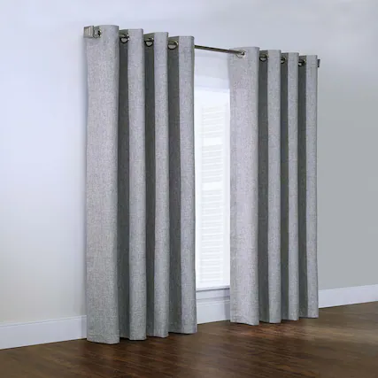 Front. Commonwealth Home Fashions - Habitat Linum Solid Textured Inspired Allure Home or Office Light Filtering Grommet Curtain Panel 50" x 95" Light - Light grey.