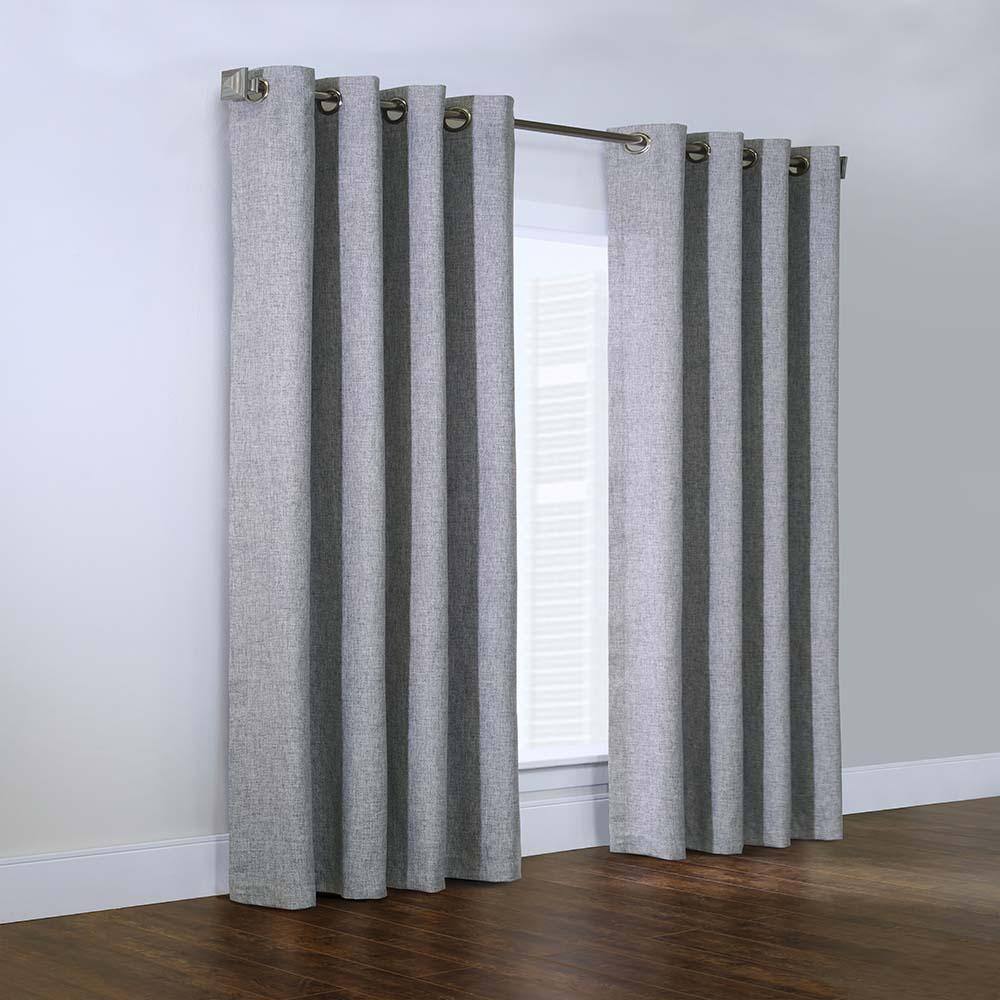 Front. Commonwealth Home Fashions - Habitat Linum Solid Textured Inspired Allure Home or Office Light Filtering Grommet Curtain Panel 50" x 95" Light - Light grey.