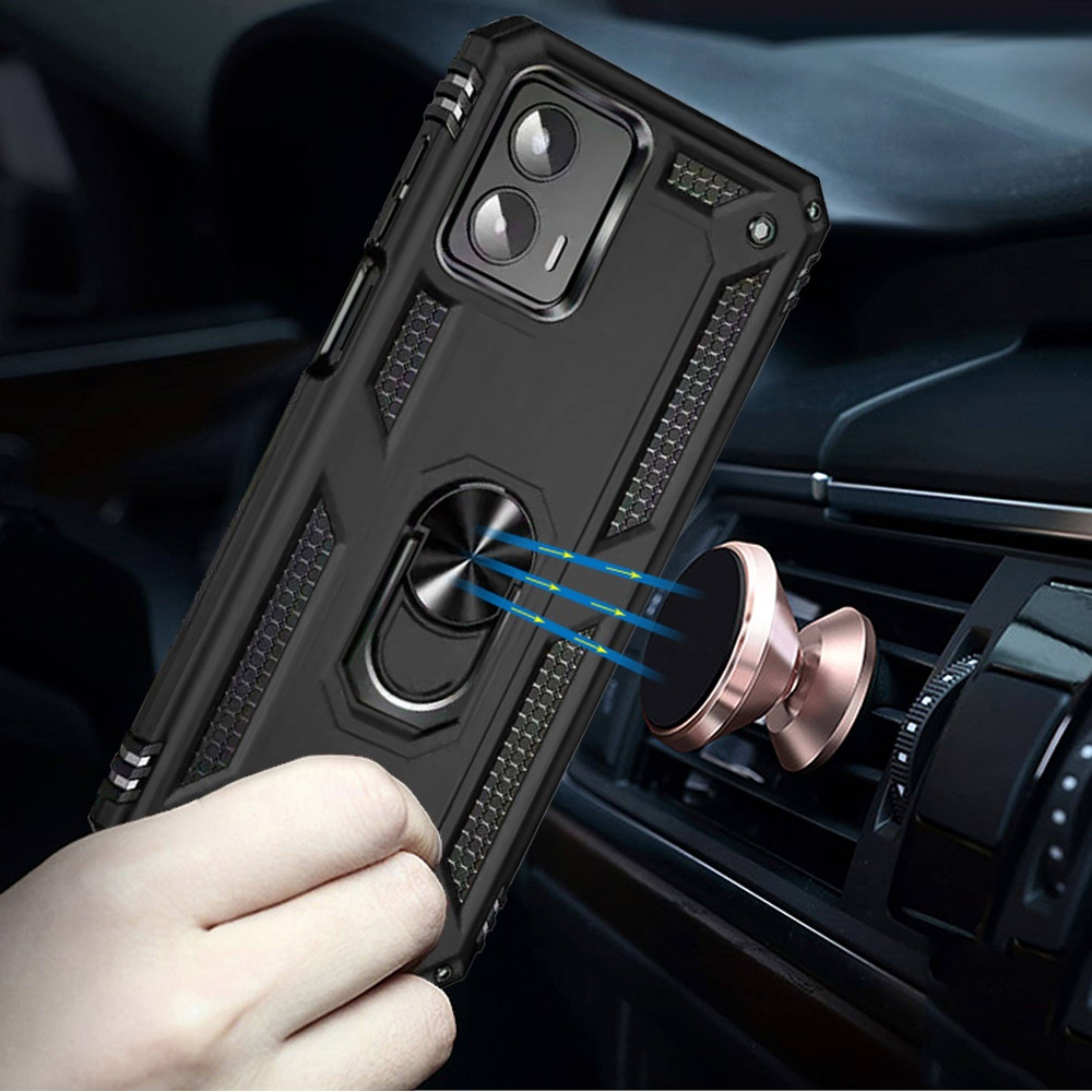 Angle. Kitcheniva - Magnetic Ring Stand Hybrid Case With Tempered Glass For Moto G 5G 2024 Black - Black.