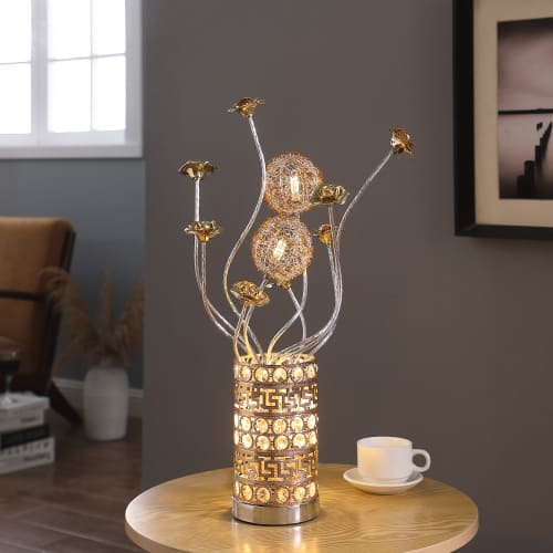 MOOSOO - Aluminum Golden Rose Copper Wire Bud Flower Bud Table Lamp for Living Room, Nightstand Bedside Table Lamp for Bedroom - Multicolor