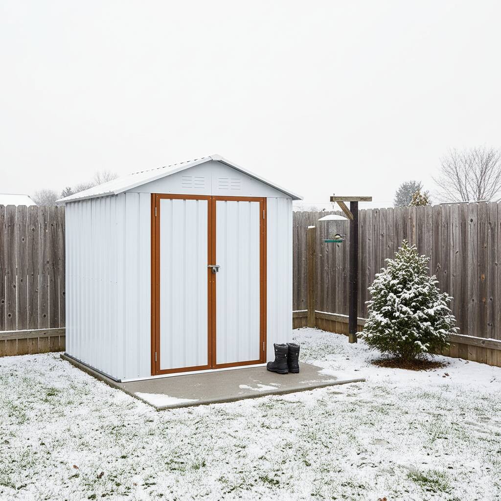 Left. Anysun - 6x4 Ft Metal Outdoor Storage Shed with Apex Roof, White & Yellow Garden Tool Shed for Backyard or Patio - White.
