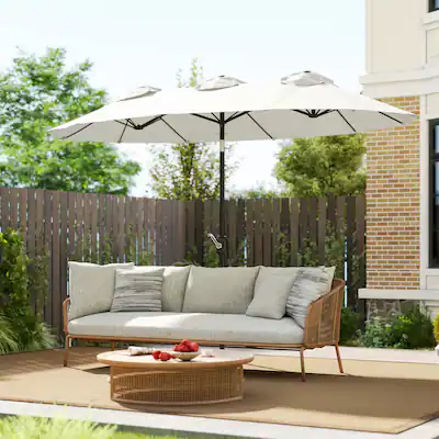cream patio umbrella The Wooden proof and resistant to outer layer peeling VOUA 10-ft Steel Beige Crank
