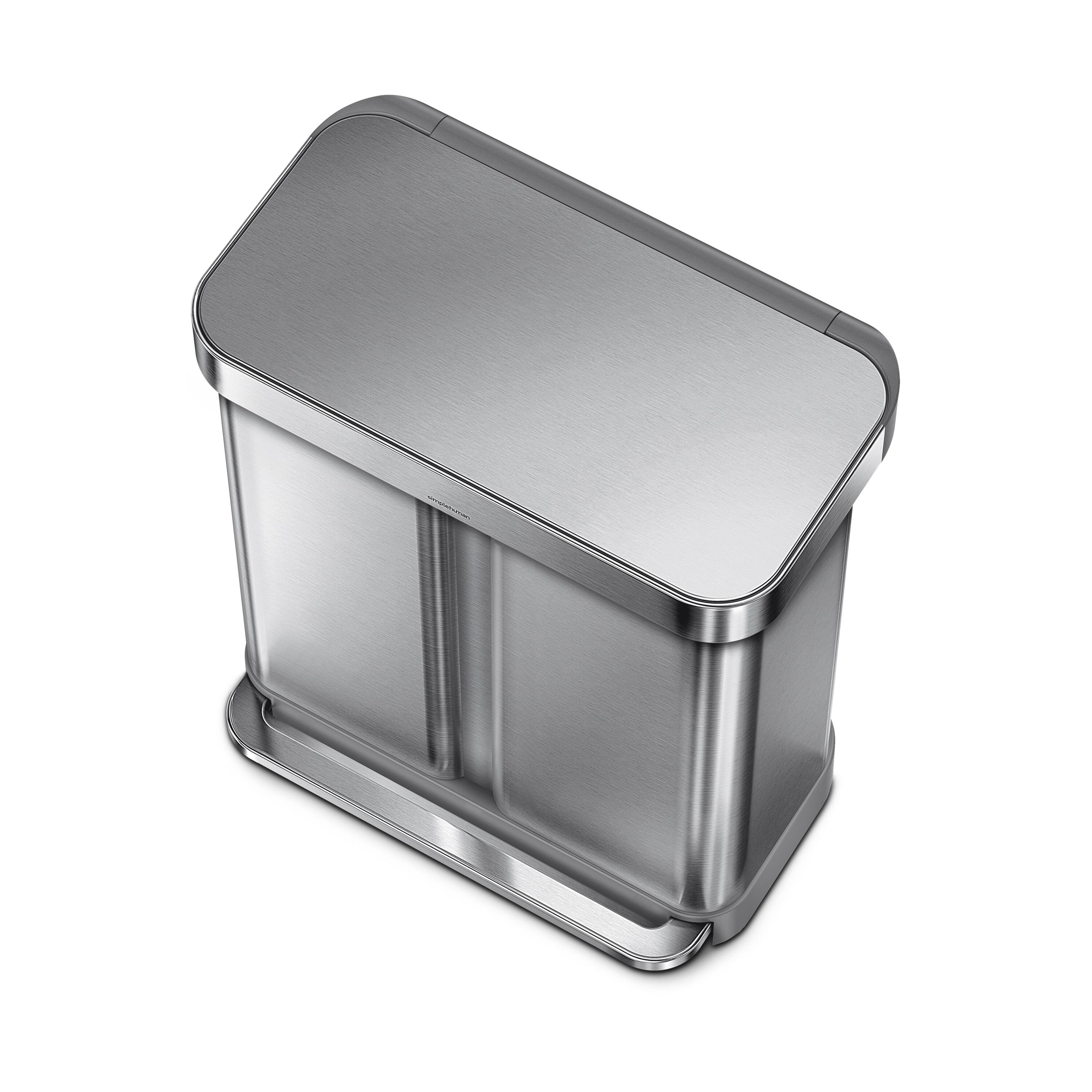 Alt View 2. simplehuman - 58L recycler rectangular step can, brushed stainless steel - Brushed.