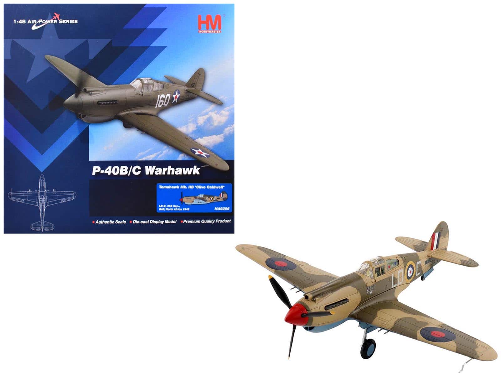 Hobby Master - Curtiss P-40 Warhawk Tomahawk Mk IIB "LD-C Clive Caldwell No. 250 Squadron North Africa" 1942 RAAF Air Power 1/48 - Multi