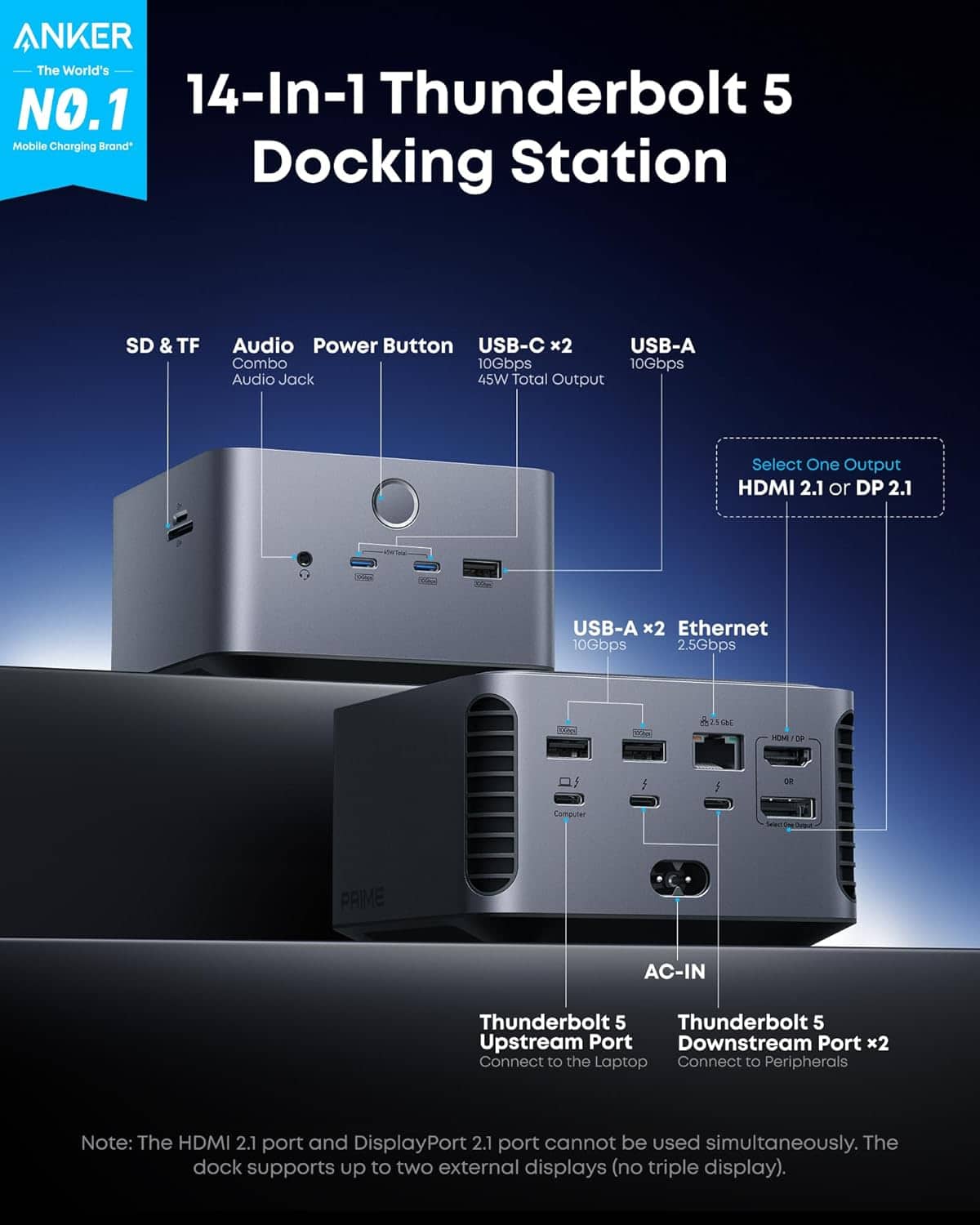Anker Prime TB5 Docking Station (14 Port, 8K, Thunderbolt5) +