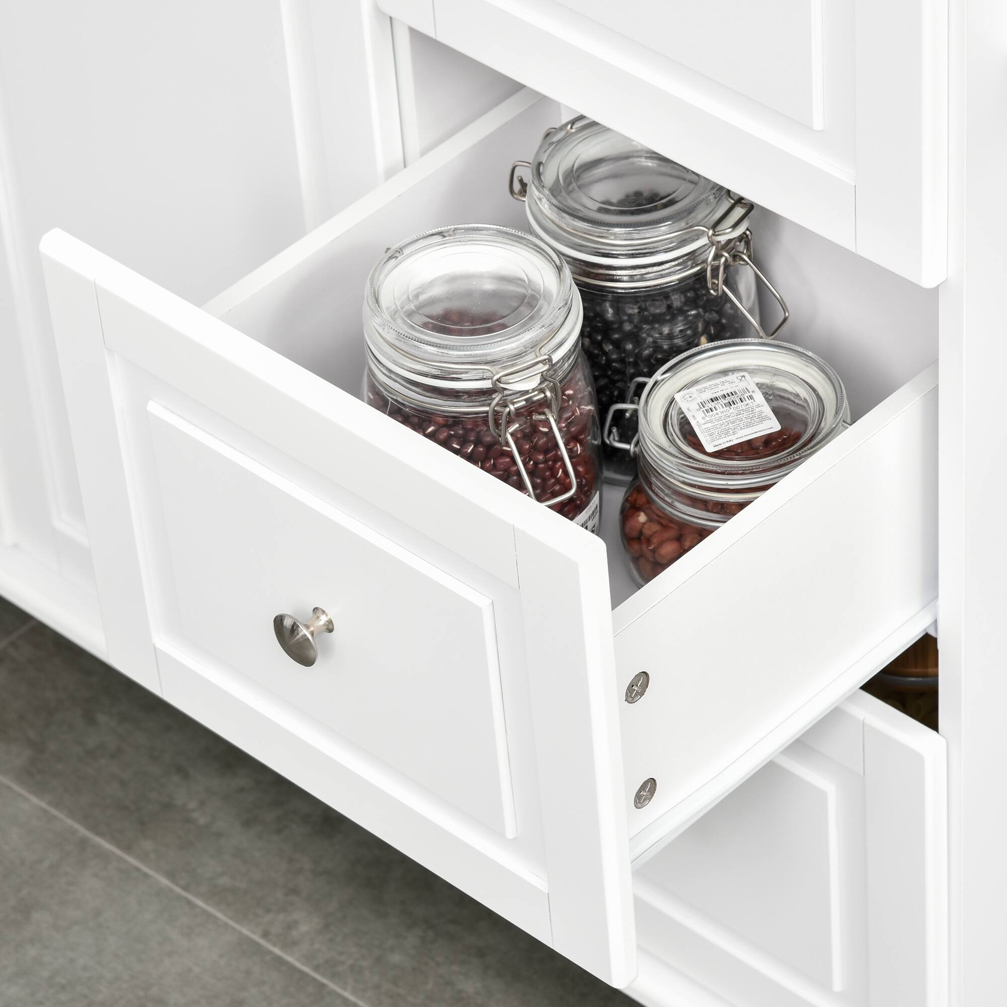 Alt View 8. Homcom - Mobile Kitchen Island Storage Trolley Cart on Wheels with Dropleaf Top, Towel/Spice Rack, 3 Drawers, 2-Door Cabinet - white.