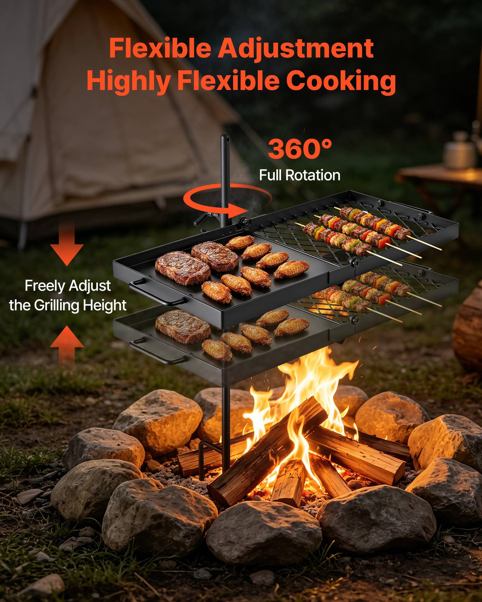 Flexible Adjustment  
Highly Flexible Cooking  
360° Full Rotation  
Freely Adjust the Grilling Height