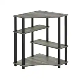 BisonOffice - Gray Corner Desk With Shelves, Modern Ergonomic Design For Office Spaces - French Oak Grey/Black
