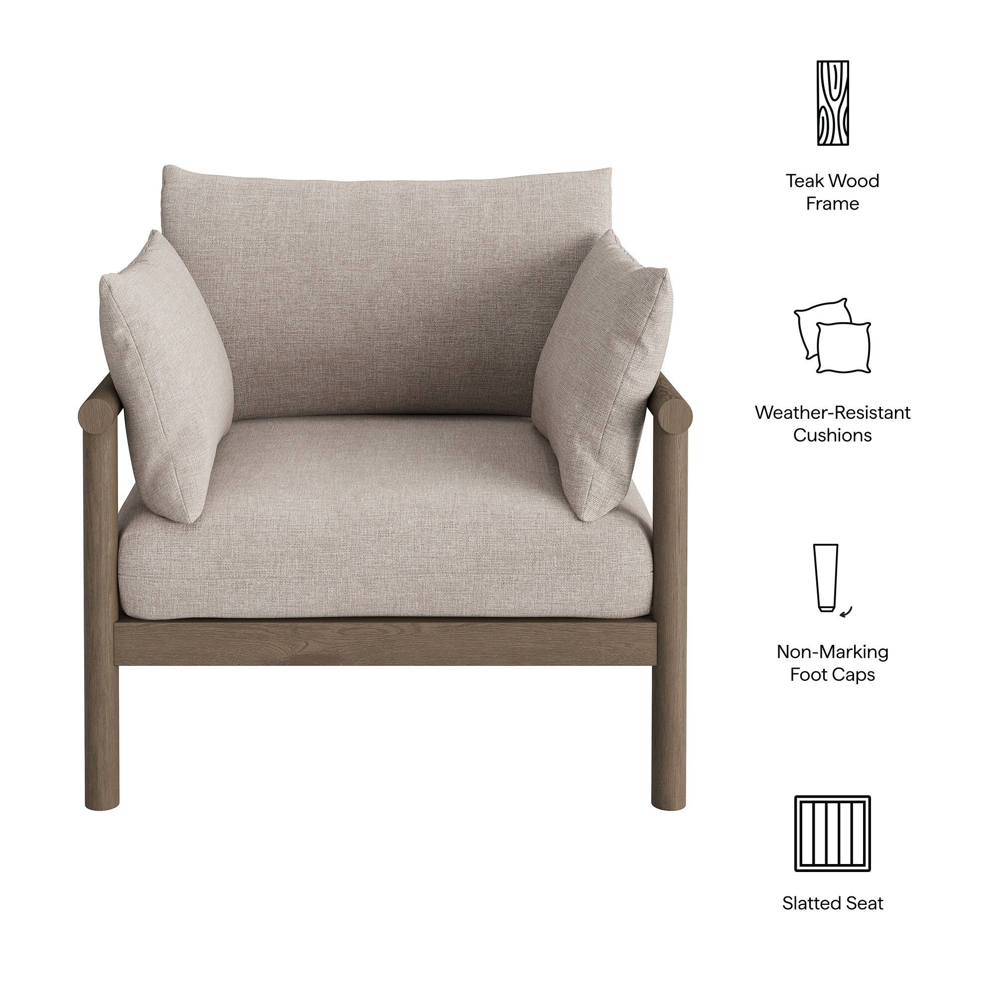 Teak Wood Frame, Weather-Resistant Cushions, Non-Marking Foot Caps, Slatted Seat