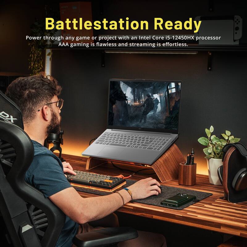 Battlestation Ready

Power through any game or project with an Intel Core i5-12450HX processor. AAA gaming is flawless and streaming is effortless.