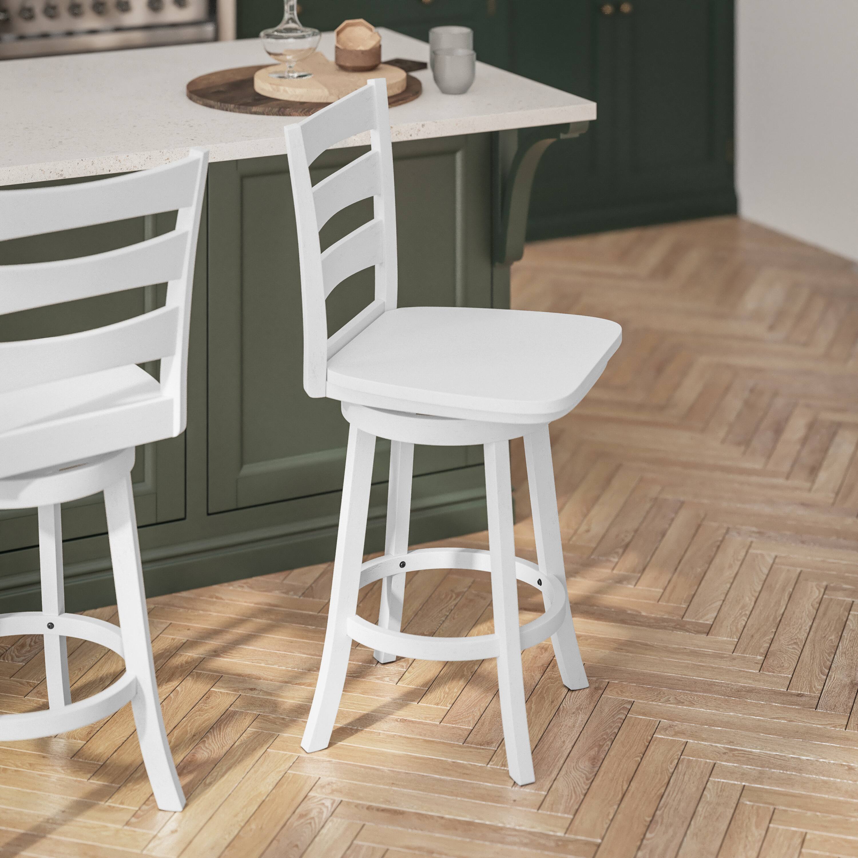 Alt View 3. Flash Furniture - Liesel Commercial Grade Wooden Classic Ladderback Swivel Counter Height Barstool with Solid Wood Seat, Antique White Was - White.