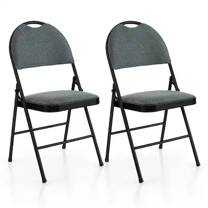 Front. Costway - 2 Pack Folding Chairs Portable Padded Office Kitchen Dining Chairs - Grey.