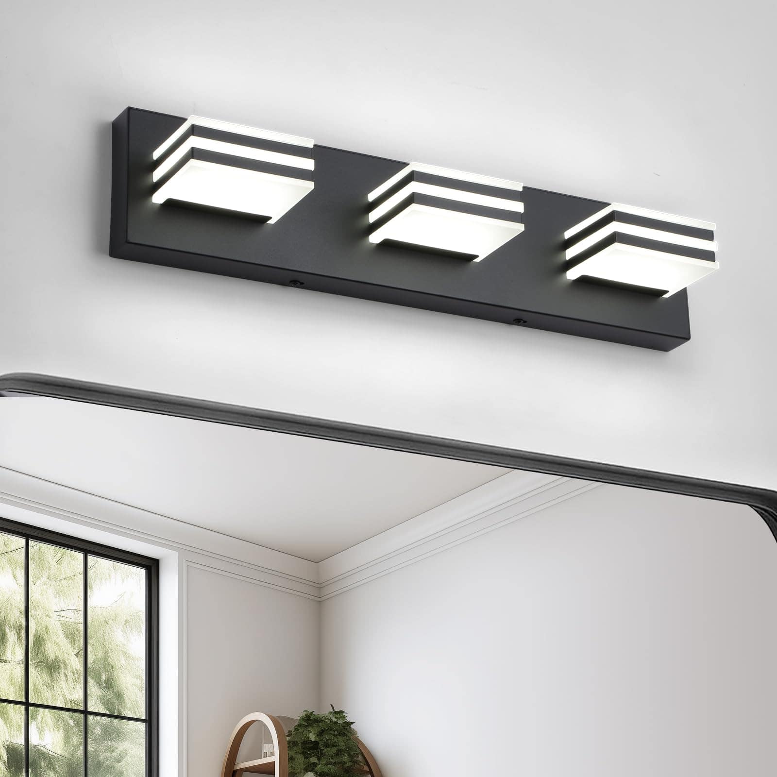 Earthley Blooms - Led Vanity Lights For Bathroom Light Lamp Over nch Bathoom Mirror Fixtures Modern Bath Bar Lighting Chrome - Black-Not-Dimmable 3-Light, 20-Inch