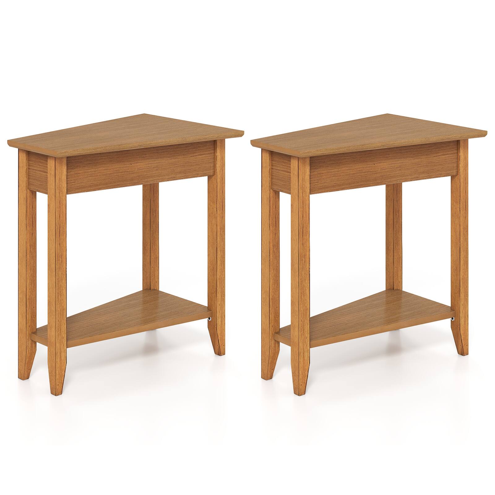 Alt View 9. Gymax - Gymax 2 PCS End Table Irregular Narrow Sofa Side Nightstand w/ Storage Shelf Walnut - Brown.