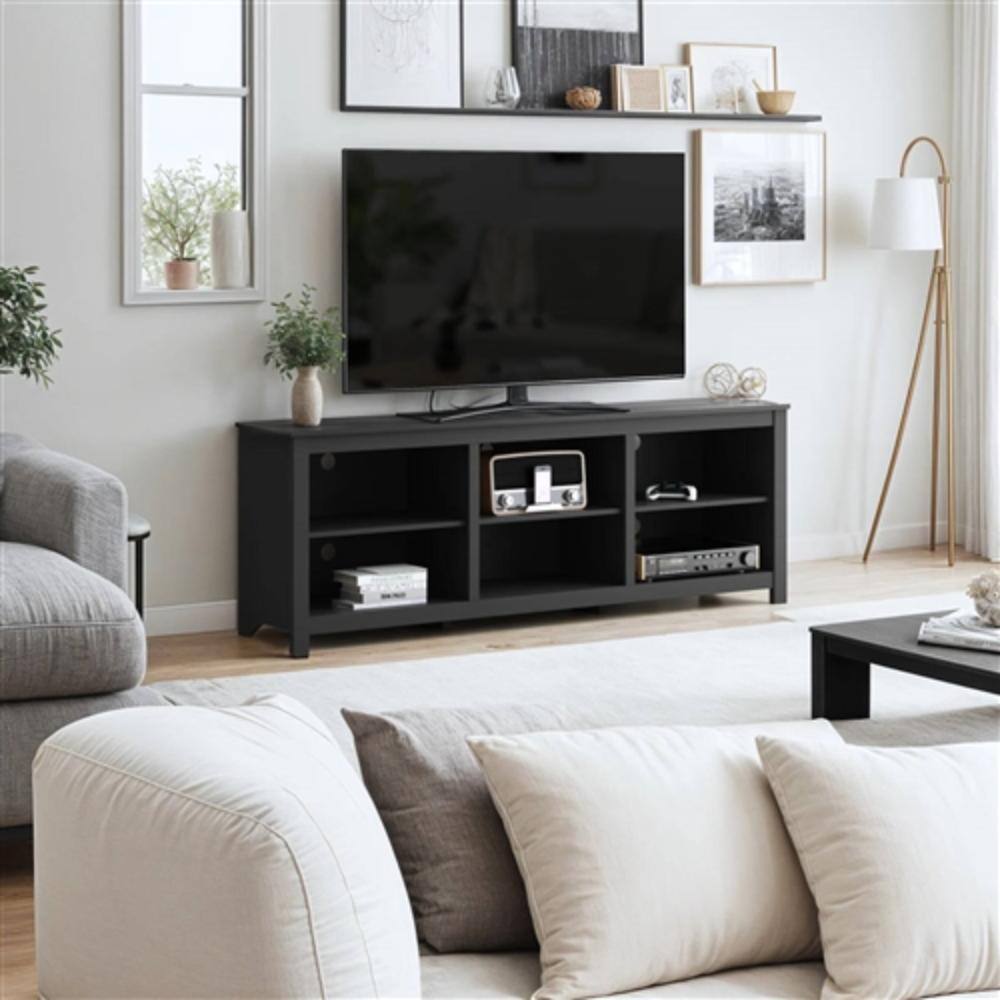 Left. Hivvago - Farmhouse TV Stand in Black Wood Finish - for TVs up to 70-inch - Black.
