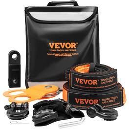 VEVOR - Off-Road Recovery Kit, 3" x 30', Heavy Duty Winch Recovery Kit with 30000 lbs Tow Straps, 44092 lbs D-Ring Shackles - Black;Orange