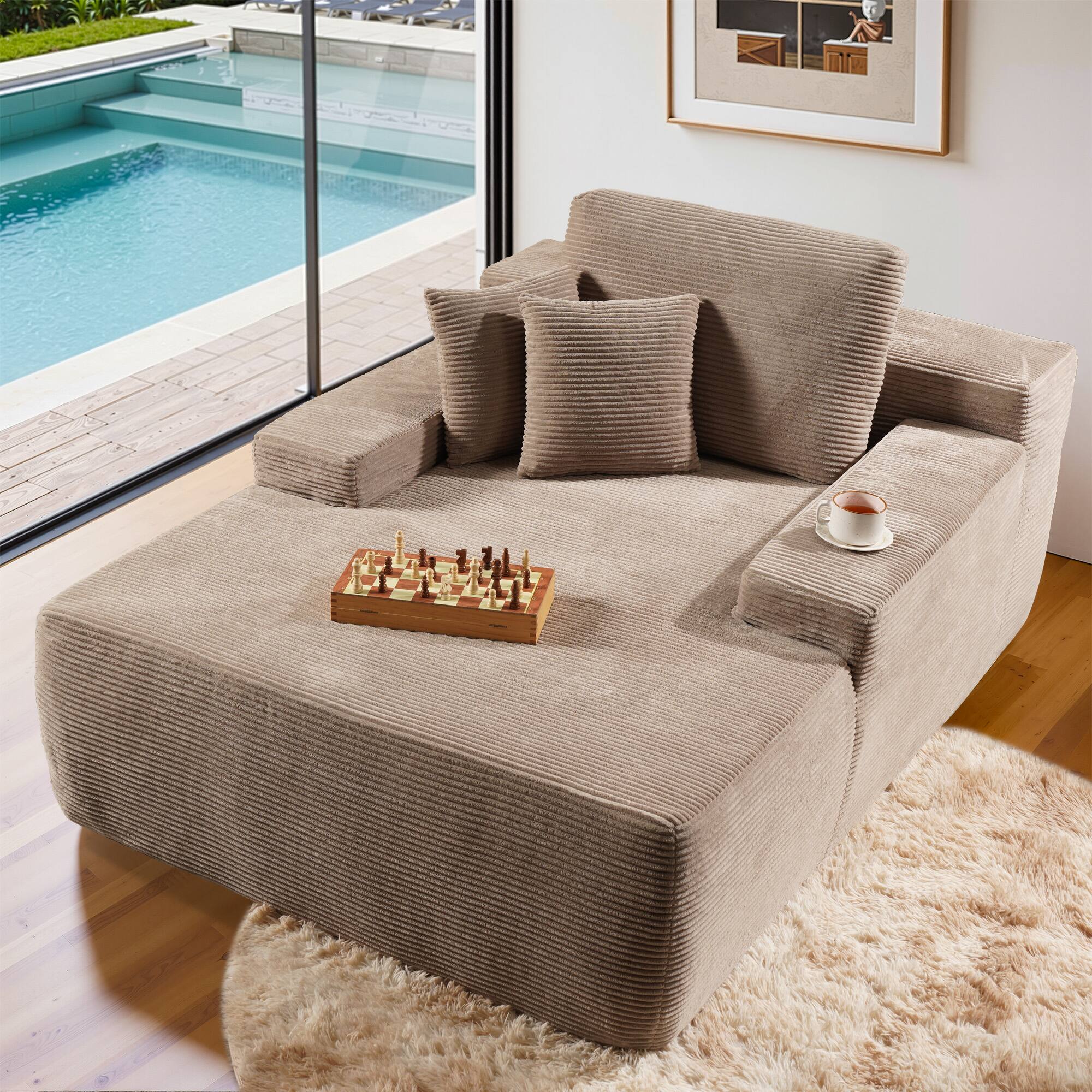 Ovios - 67'' Fluffy Chaise Lounge Chair, Upholstered Sofa Bed, Sleeper Couch for Living Room - Camel(Corduroy) price history on PriceWatchPro