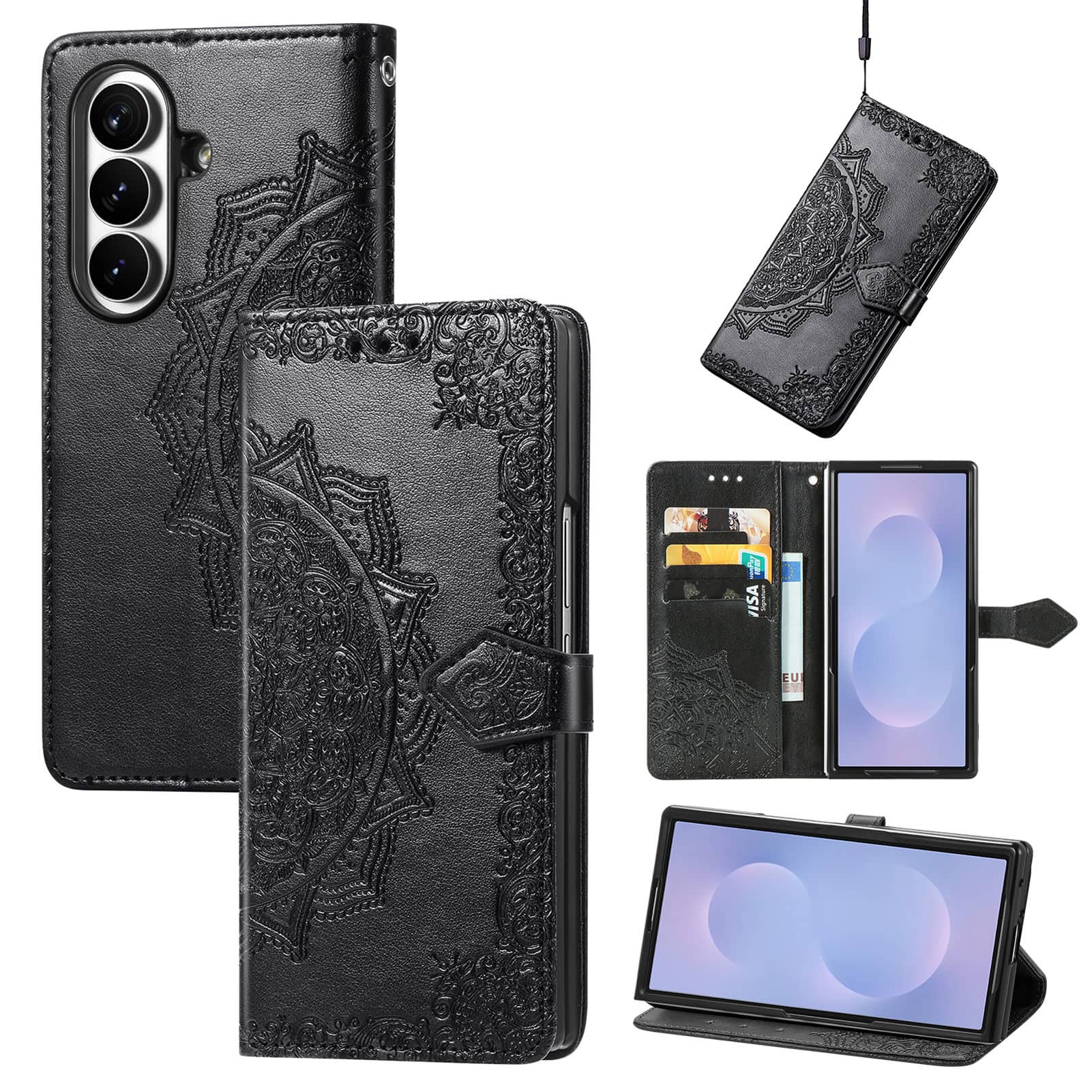 Dteck - Magnetic Wallet Case for Samsung Galaxy Z Fold 8 Ultra, Emboss Mandala Flowers PU Leather Strap Card Kickstand Cover - Black price history on PriceWatchPro