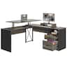 Bestier - Ergonomic L Shaped Desk with Manual Height Adjustable Left Side Lift, Built in Drawers and Monitor Riser - Dark Gray