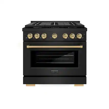 Front. ZLINE - ZLINE Autograph 36" Paramount Dual Fuel Black Stainless Range w/ Bronze Accents (SDRBZ-36-CB) - Black Stainless Steel.