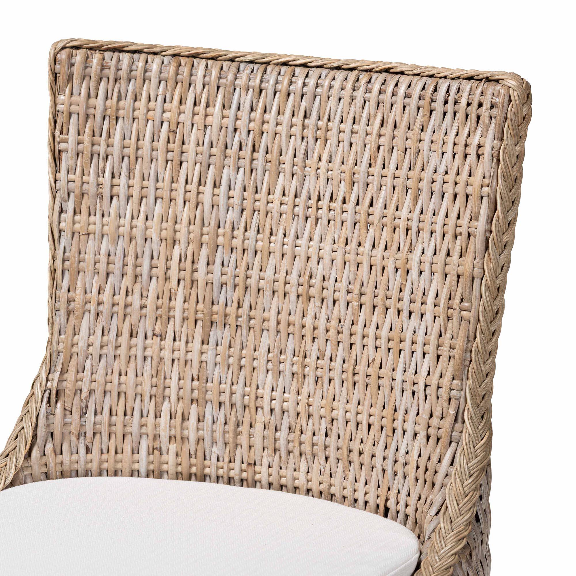 Alt View 1. bali & pari - Derris Natural Rattan Counter Stool with Cushion - Tall Wingback Stool with Solid Mango Wood Legs and Footrest - Greywashed.