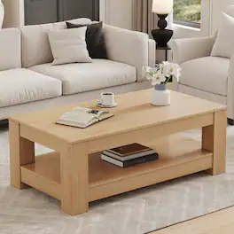 Loheer - Loheer- Modern Coffee Table Two Tier Center Table with Storage Shelf for Living Room 3.6 x 1.9 x 1.4 ft - Natural Wood