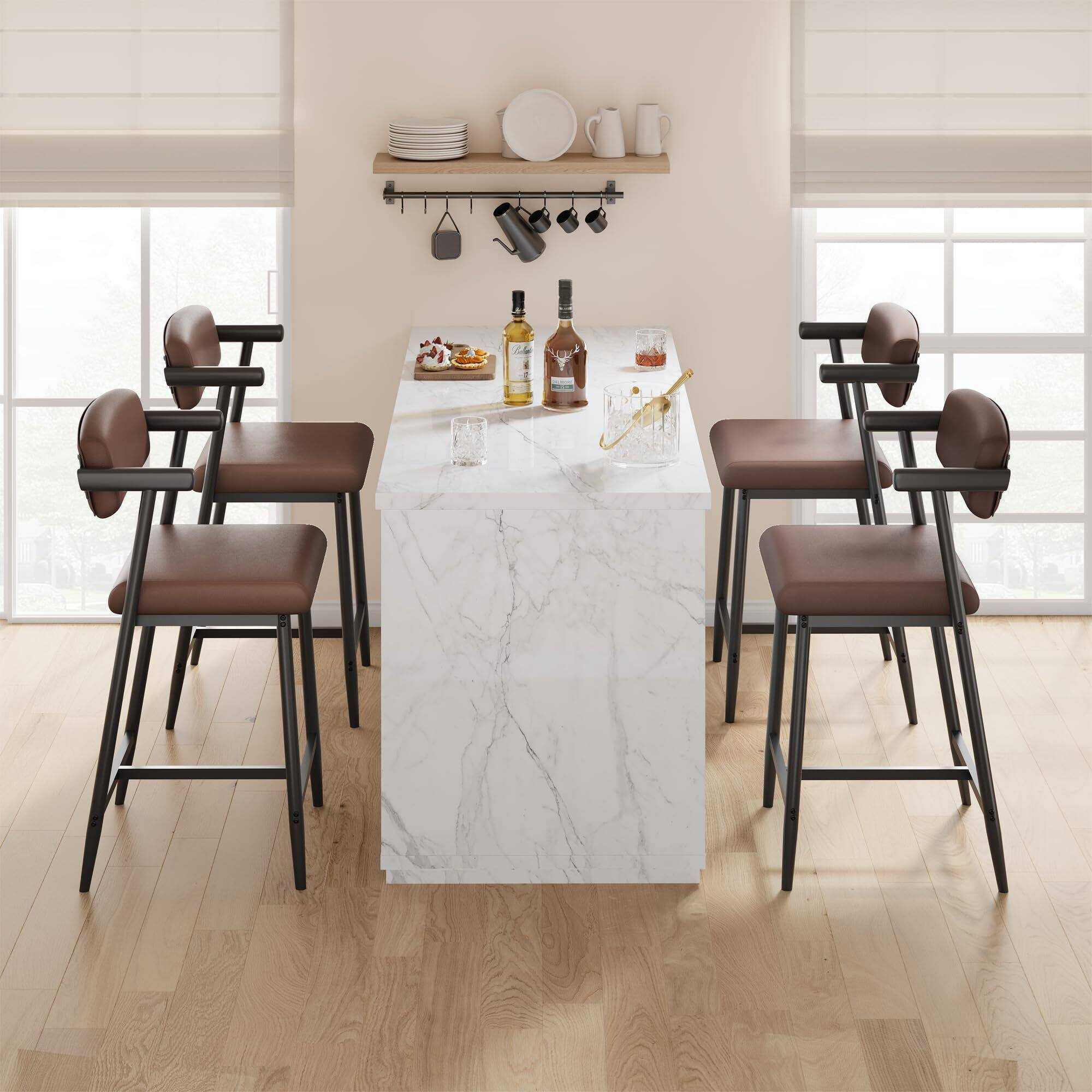 Alt View 1. Babevy - 26" Counter Height Bar Stools Set of 2 with Arms, Modern Bar Stools Set - Brown.