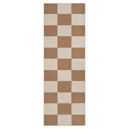GARVEE - Modern Geometric Area Rug Checkerboard Printed Ultra Thin Washable Non Slip Indoor Rug for Dining Room Kitchen - Coffee